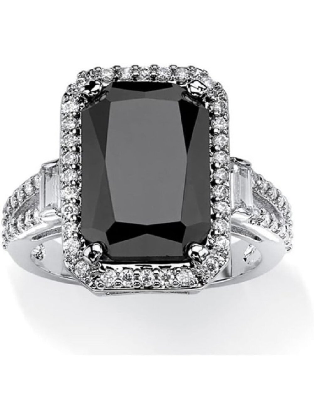Stunning 925 Sterling Silver Square Cut Black Onyx & Diamond Engagement Ring